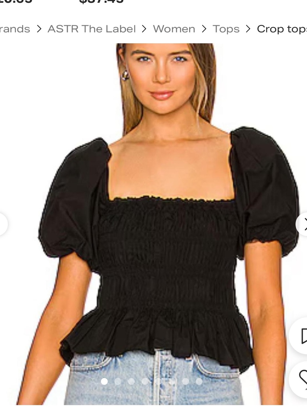 Astr Black Puff-Sleeve Smocked Crop Top NWT